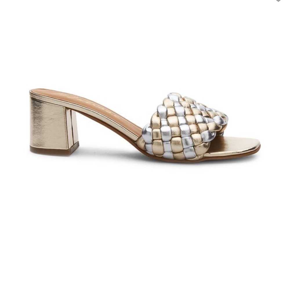 🔥Matisse Block Heel Sandal! Twined Gold and Silver tone leather. Size:9 Nice